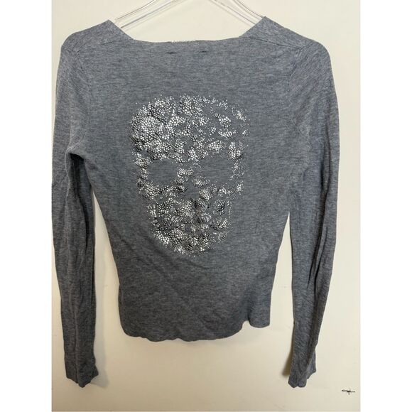 Zadig & Voltaire Grey Long Sleeve Scoop Neck Strass Tunisien Skull XS - Picture 1 of 5